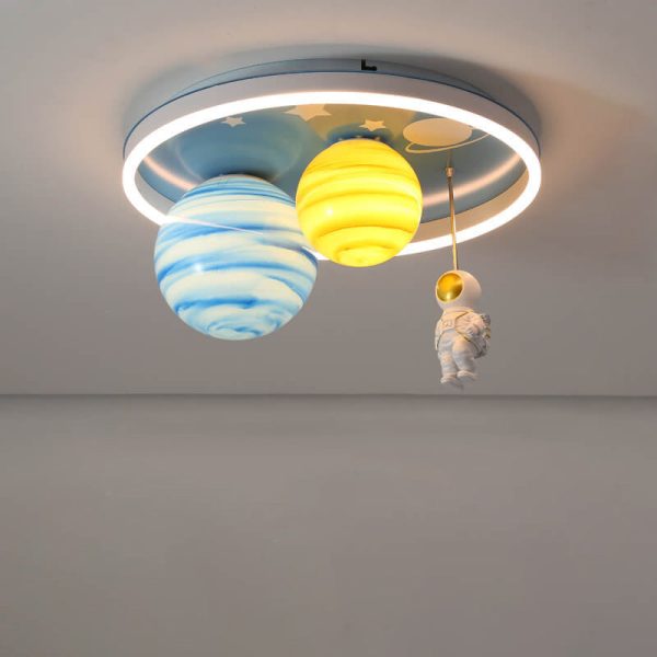 Astronaut Planet Round Kids Flush Mount Ceiling Light - Image 3