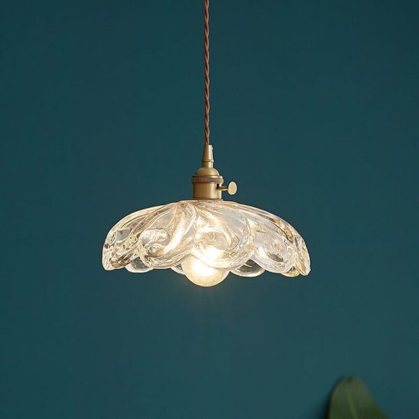 Nordic Vintage Floral Glass Brass 1-Light Pendant Light - Image 7
