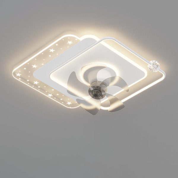 Contemporary Creative Iron Acrylic Round Square LED Semi-Flush Mount Ceiling Fan Light For Bedroom - Image 15