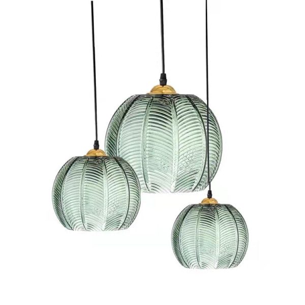 Contemporary Simplicity Green Leaf Patterned Glass Ball Shade 1-Light Pendant Light For Living Room - Image 10