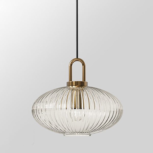 Contemporary Nordic Round Oval Pumpkin Stainless Steel Striped Glass 1-Light Pendant Light For Living Room - Image 22