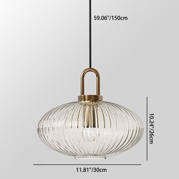 Contemporary Nordic Round Oval Pumpkin Stainless Steel Striped Glass 1-Light Pendant Light For Living Room - Image 7