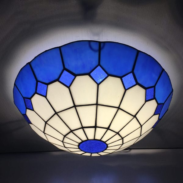 Traditional Tiffany Round Shell Bead Stained Glass 2-Light Flush Mount Ceiling Light For Hallway - Image 4