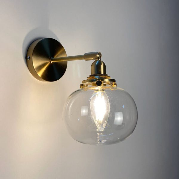 Japanese Vintage Round Ball Glass Brass 1-Light Wall Sconce Lamp - Image 10