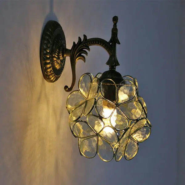 European Vintage Tiffany Flower Shaped Glass Metal 1-Light Wall Sconce Lamp - Image 18