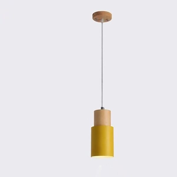 Contemporary Nordic Cylinder Hardware Wood 1-Light Pendant Light For Living Room - Image 12