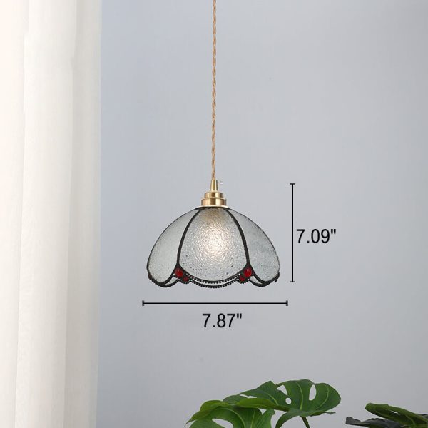 Japanese Vintage Brass Stained Glass Cone 1-Light Pendant Light - Image 11