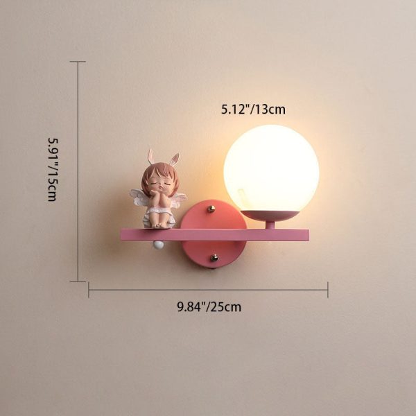 Contemporary Creative Kids Girls Unicorn Orb Resin Iron Glass 1-Light Wall Sconce Lamp For Bedroom - Image 5