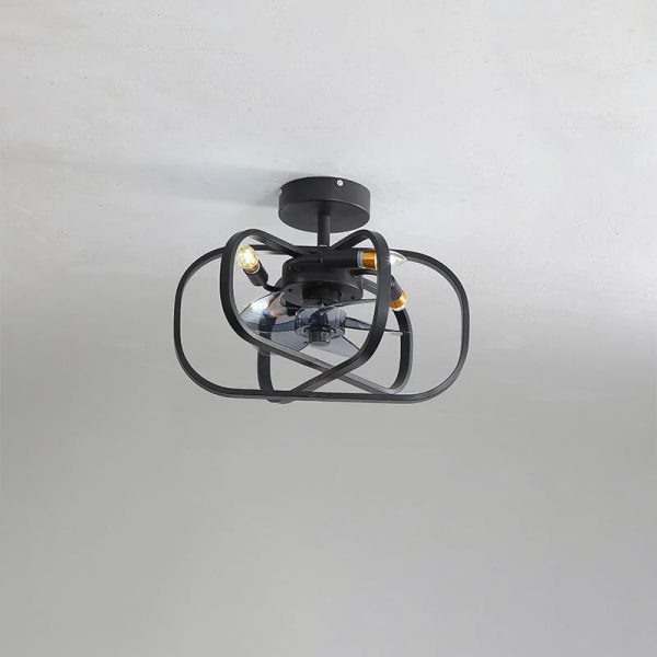 Industrial Minimalist Copper Iron Round Square 4-Light Semi-Flush Mount Ceiling Fan Light - Image 16
