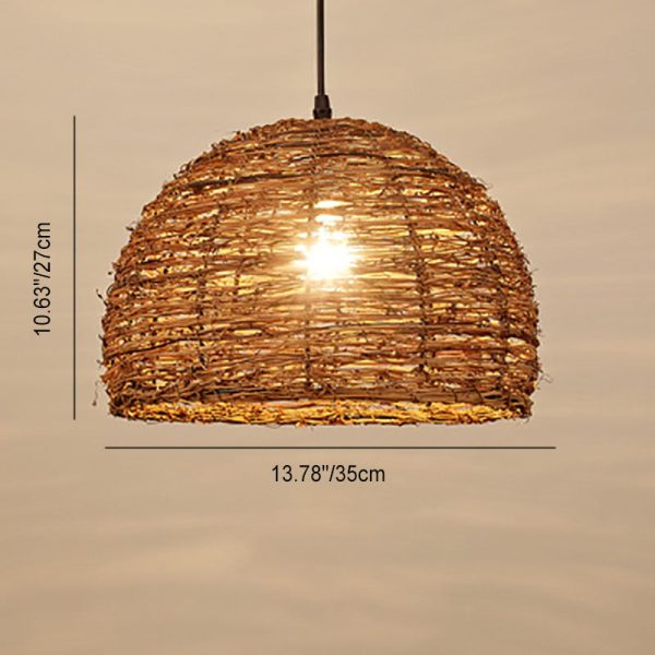 Retro Rattan Weaving Dome 1-Light Pendant Light - Image 11