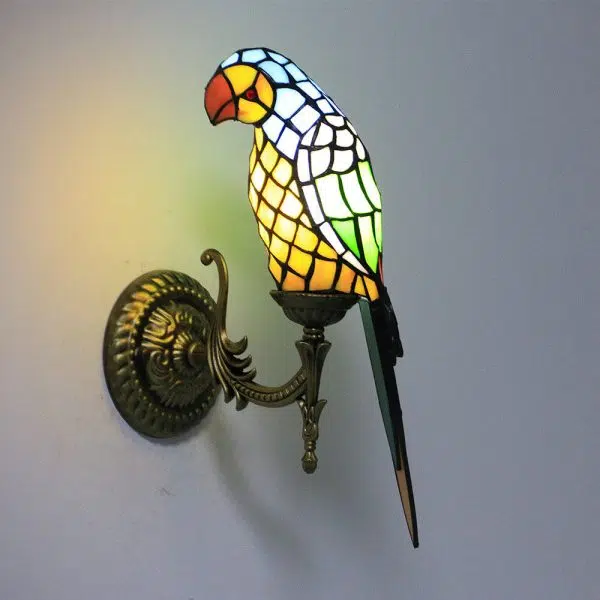 Tiffany Vintage Parrot Stained Glass 1-Light Wall Sconce Lamp - Image 3