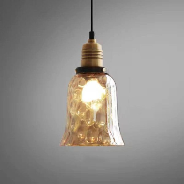 Nordic Vintage Amber Water Pattern Glass Dome 1-Light Pendant Light - Image 11