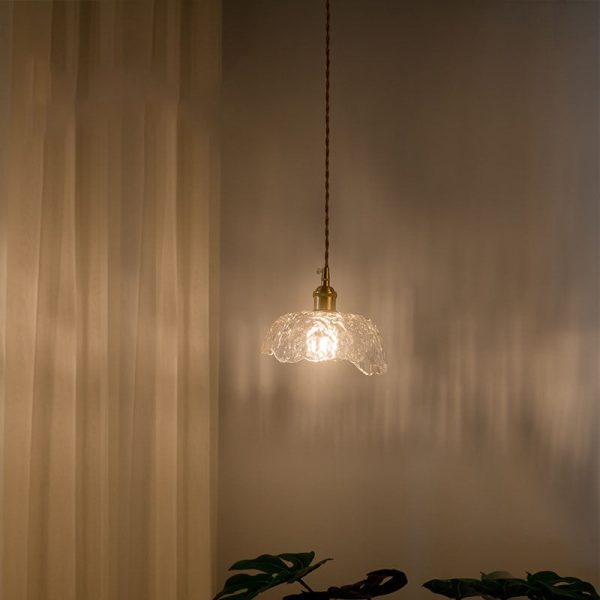 Nordic Vintage Clear Glass Flower Shape Brass 1-Light Pendant Light - Image 7