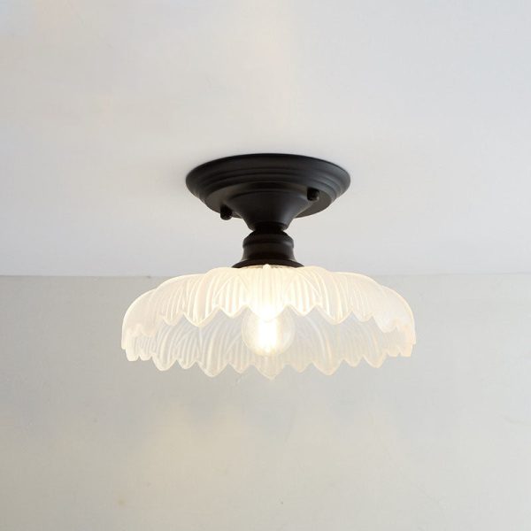 Nordic Vintage Glass Floral Round Geometry 1-Light Semi-Flush Mount Ceiling Light - Image 7