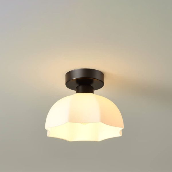 Scandinavian Modern Minimalist Iron Glass Ceramic Flower Diamond 1-Light Semi-Flush Mount Ceiling Light - Image 20