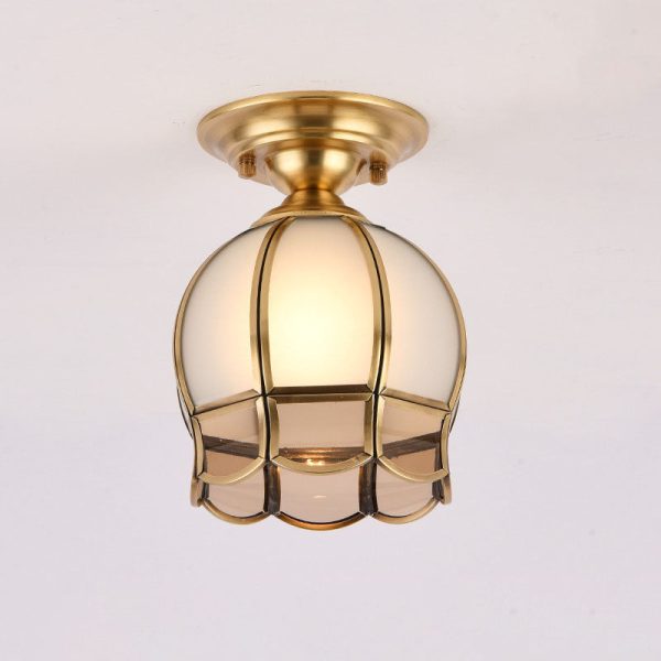 European Luxury Brass Glass Cone 1-Light Semi-Flush Mount Ceiling Light - Image 7