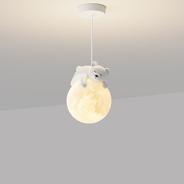 Contemporary Creative Resin Animal Rabbit Moon 1-Light Kids Pendant Light For Living Room - Image 13