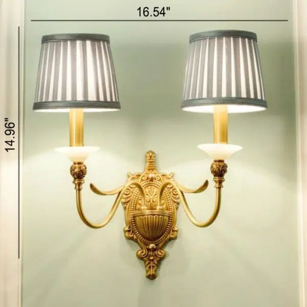 European Luxury Fabric Brass Carved 1/2 Light Wall Sconce Lamp - Image 15
