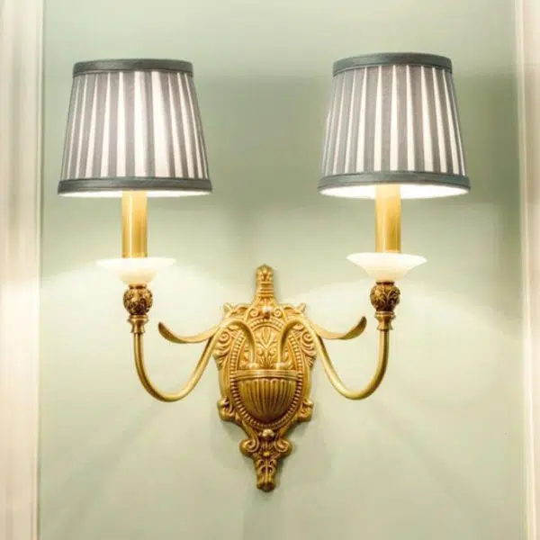 European Luxury Fabric Brass Carved 1/2 Light Wall Sconce Lamp - Image 6