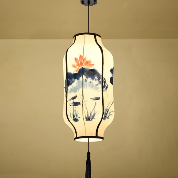 Oriental Antique Handmade Oval Lantern Fabric 1-Light Pendant Light - Image 10