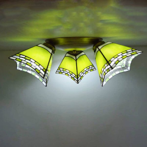 Tiffany Light Luxury Stained Glass Horn 3-Light Semi-Flush Mount Lighting - Image 8