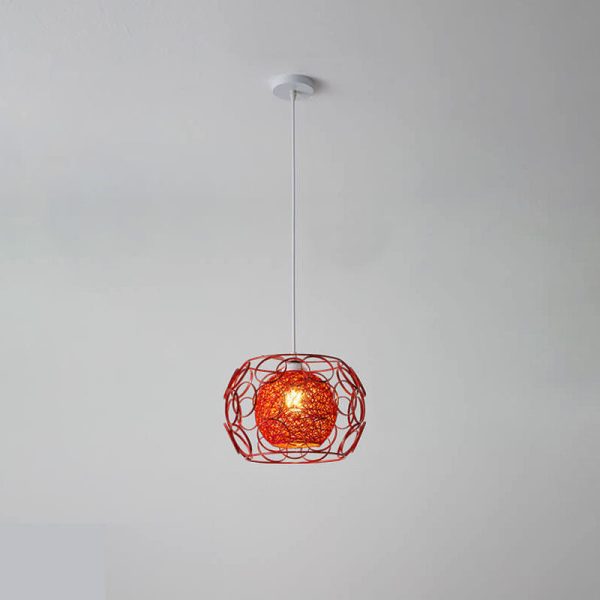Nordic Creative Weaving Hemp Ball Iron Drum 1-Light Pendant Light - Image 15