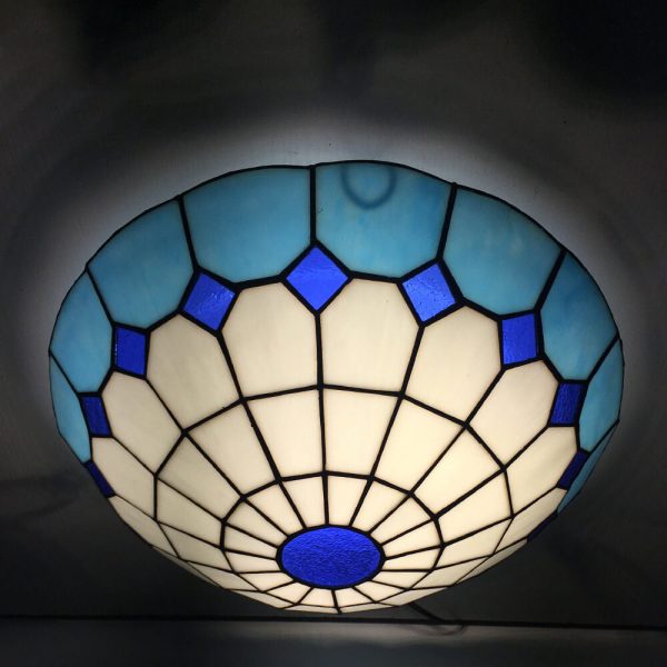 Traditional Tiffany Round Shell Bead Stained Glass 2-Light Flush Mount Ceiling Light For Hallway - Image 5