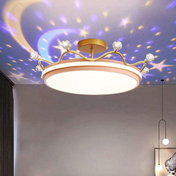 Contemporary Creative Kids Crown Iron Acrylic LED Semi-Flush Mount Ceiling Light For Bedroom - Image 2