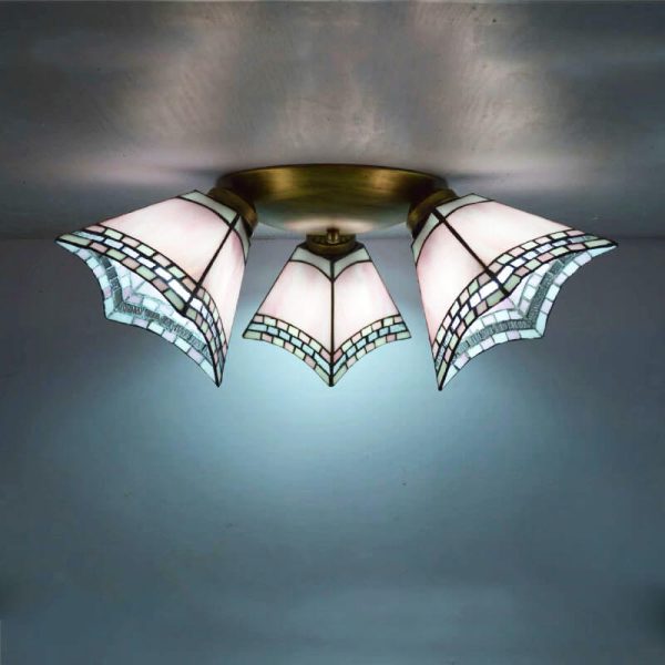 Tiffany Light Luxury Stained Glass Horn 3-Light Semi-Flush Mount Lighting - Image 9