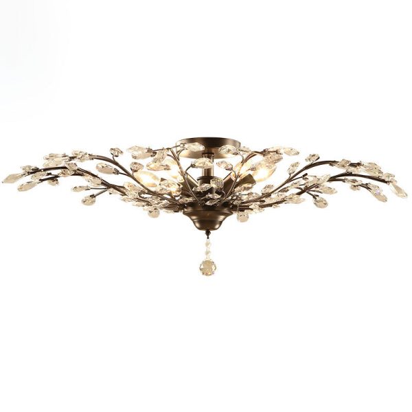 Traditional European Branch Iron Crystal 4/5/6 Light Semi-Flush Mount Ceiling Light For Living Room - Image 24