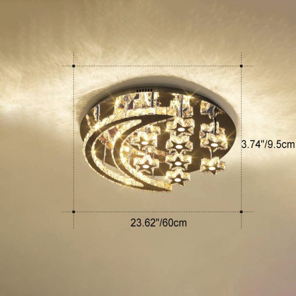 Modern Romantic Stainless Steel Crystal Star Moon LED Flush Mount Ceiling Light - Image 7