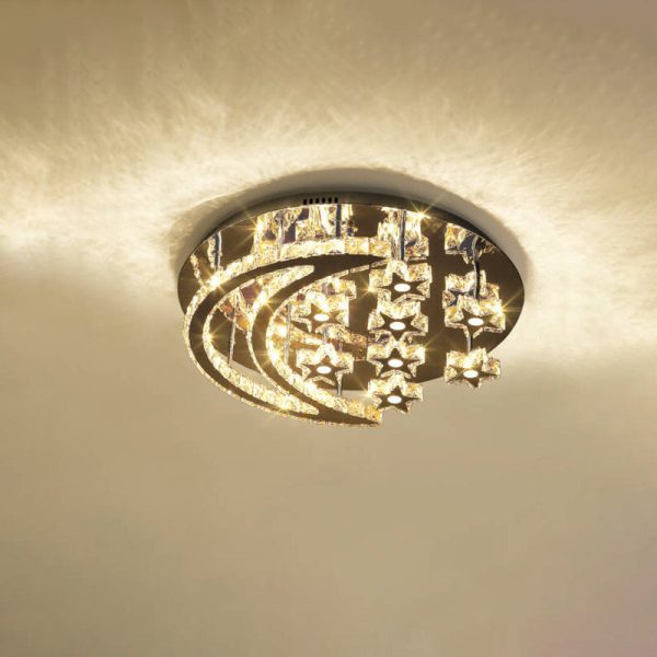 Modern Romantic Stainless Steel Crystal Star Moon LED Flush Mount Ceiling Light - Image 6