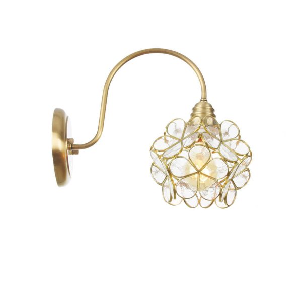 European Tiffany Vintage Brass Glass 1-Light Wall Sconce Lamp - Image 25