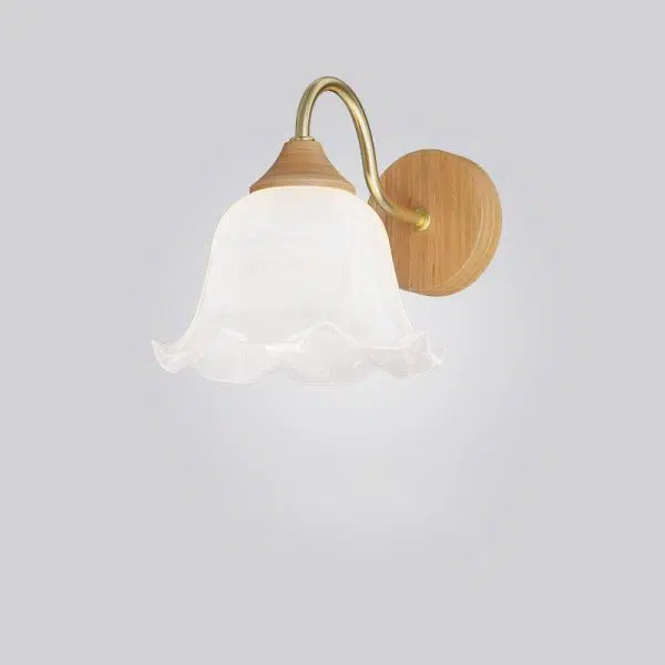 Nordic Striped Glass Round Log Wood 1-Light Wall Sconce Lamp - Image 6