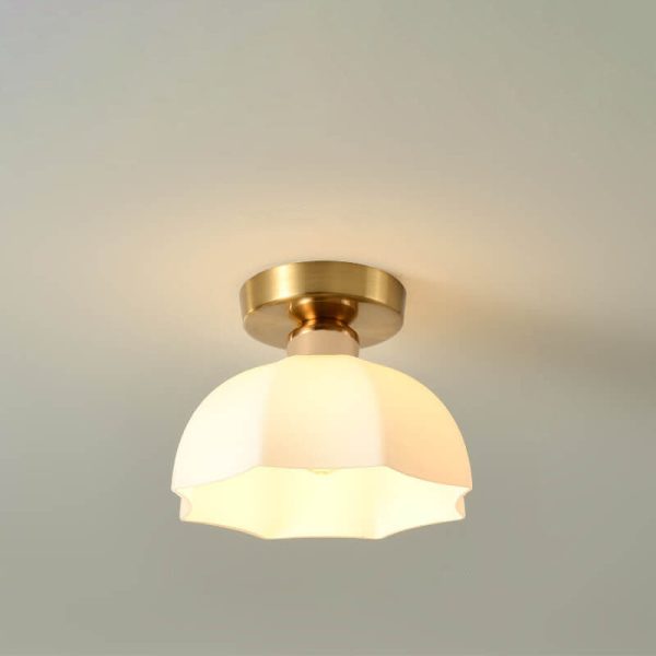 Scandinavian Modern Minimalist Iron Glass Ceramic Flower Diamond 1-Light Semi-Flush Mount Ceiling Light - Image 21