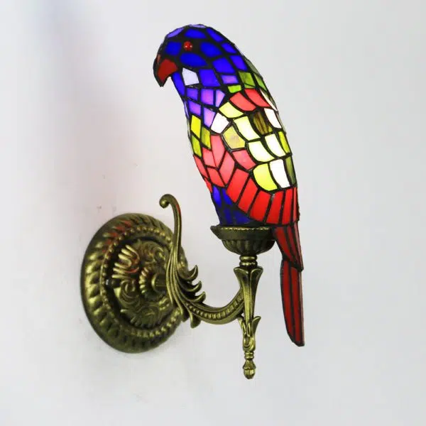 Tiffany Vintage Parrot Stained Glass 1-Light Wall Sconce Lamp - Image 5
