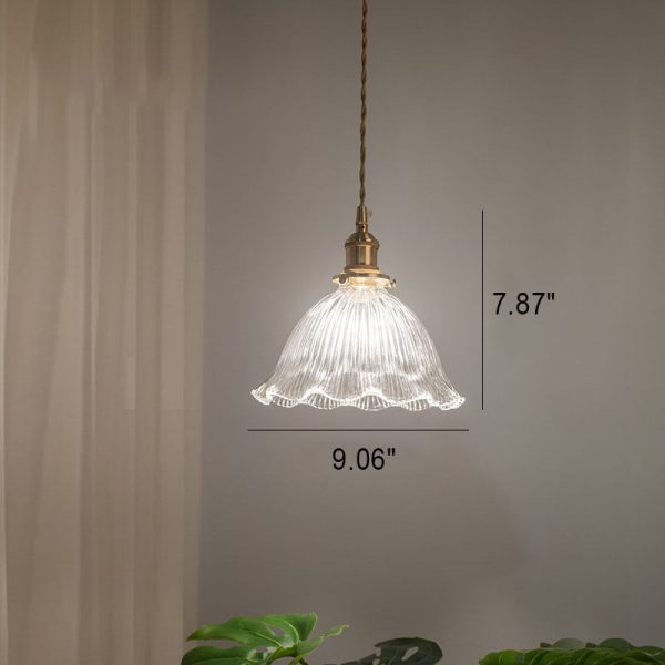 Nordic Vintage Clear Glass Flower Shape Brass 1-Light Pendant Light - Image 13