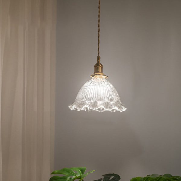 Nordic Vintage Clear Glass Flower Shape Brass 1-Light Pendant Light - Image 8