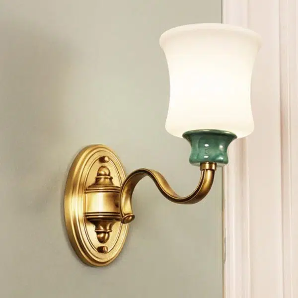 European Luxury Fabric Brass Carved 1/2 Light Wall Sconce Lamp - Image 7