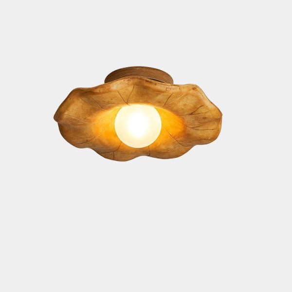 Japanese Wabi-sabi Lotus Leaf Resin 1-Light Semi-Flush Mount Ceiling Light - Image 7