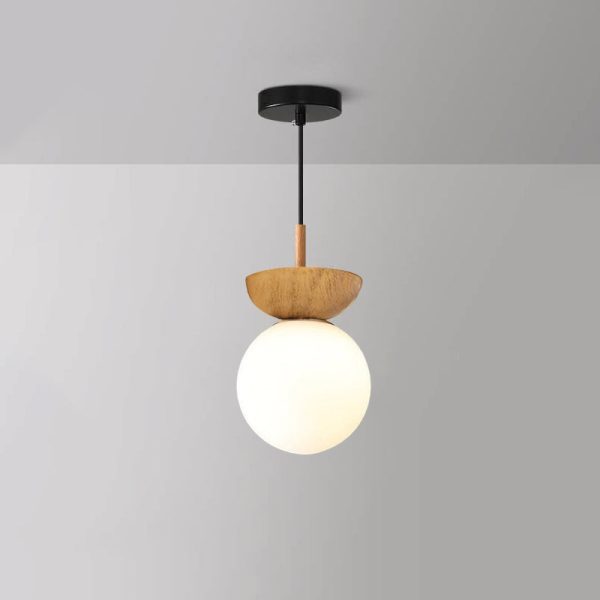 Nordic Japanese Glass Orb Wood Grain Iron 1-Light Ceiling Light - Image 17