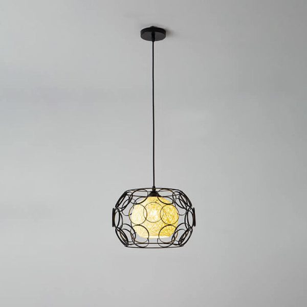 Nordic Creative Weaving Hemp Ball Iron Drum 1-Light Pendant Light - Image 16