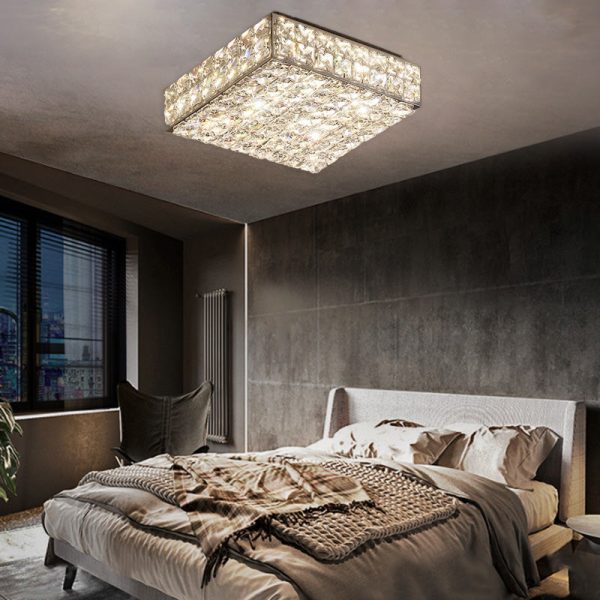 Modern Luxury Stainless Steel Crystal Round Square Rectangular LED Flush Mount Ceiling Light For Living Room - Image 11