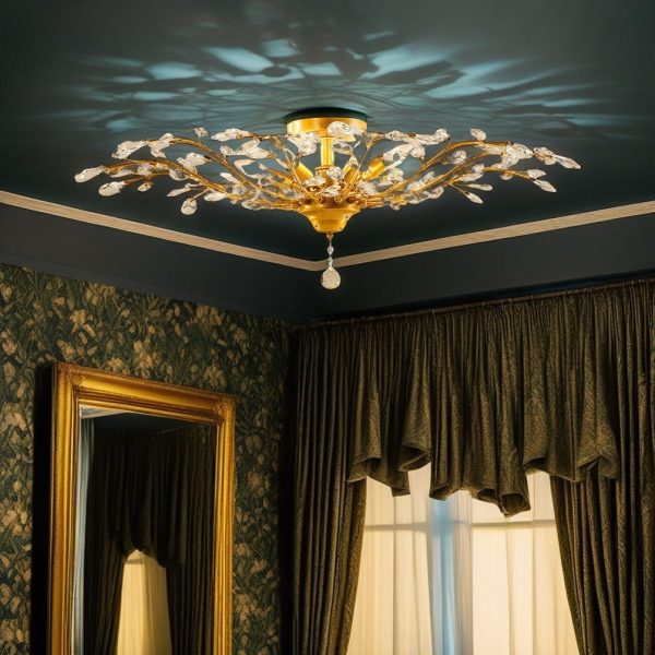 Traditional European Branch Iron Crystal 4/5/6 Light Semi-Flush Mount Ceiling Light For Living Room - Image 3