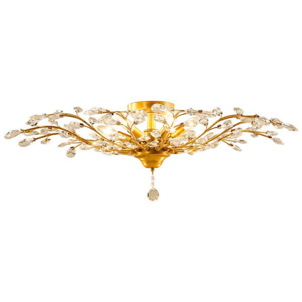 Traditional European Branch Iron Crystal 4/5/6 Light Semi-Flush Mount Ceiling Light For Living Room - Image 25