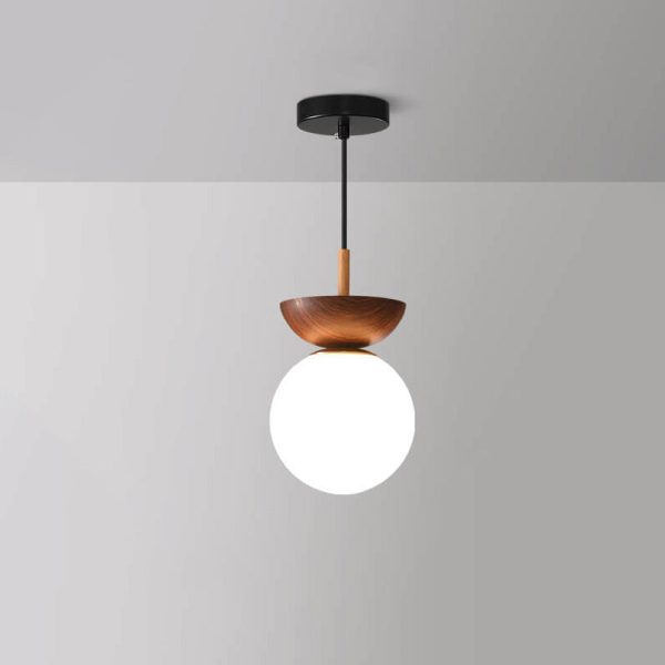 Nordic Japanese Glass Orb Wood Grain Iron 1-Light Ceiling Light - Image 4