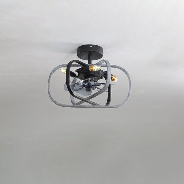 Industrial Minimalist Copper Iron Round Square 4-Light Semi-Flush Mount Ceiling Fan Light - Image 18