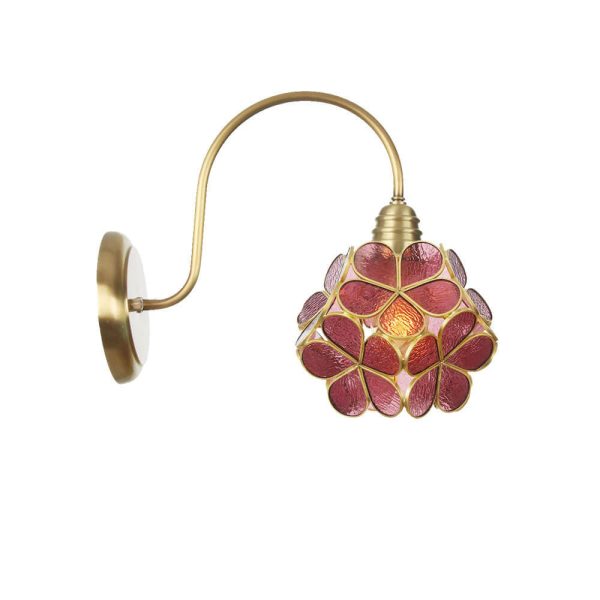 European Tiffany Vintage Brass Glass 1-Light Wall Sconce Lamp - Image 26