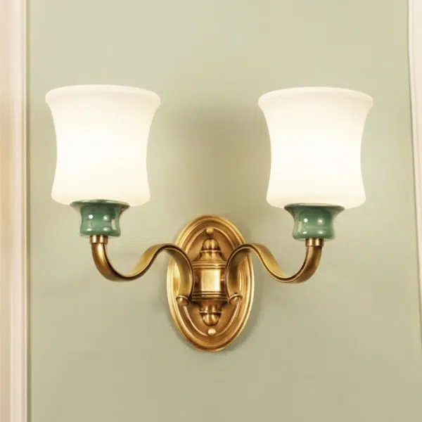European Luxury Fabric Brass Carved 1/2 Light Wall Sconce Lamp - Image 10