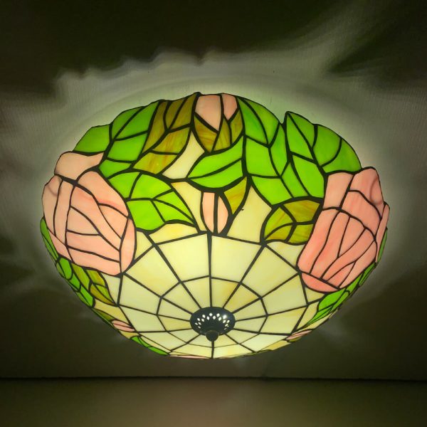 Traditional Tiffany Round Shell Bead Stained Glass 2-Light Flush Mount Ceiling Light For Hallway - Image 7